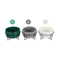 Ceramic Pet Bowl W/Metal Stand 16Cm 950Ml 3 Asstd White/Green/Grey