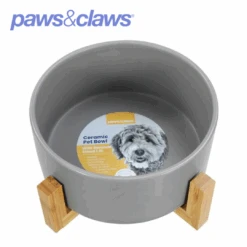 CERAMIC PET BOWL W/BAMBOOSTAND 19CM 1.8L 3 ASSTDWHITE/GREEN/GREY -Stacked Store 21702 3