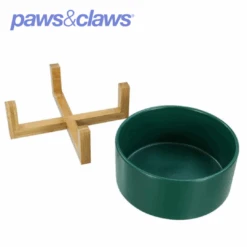 CERAMIC PET BOWL W/BAMBOOSTAND 19CM 1.8L 3 ASSTDWHITE/GREEN/GREY -Stacked Store 21702 7