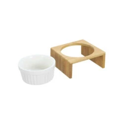 CERAMIC PET CAT BOWL BAMBOO BASE -Stacked Store 21740UL 3