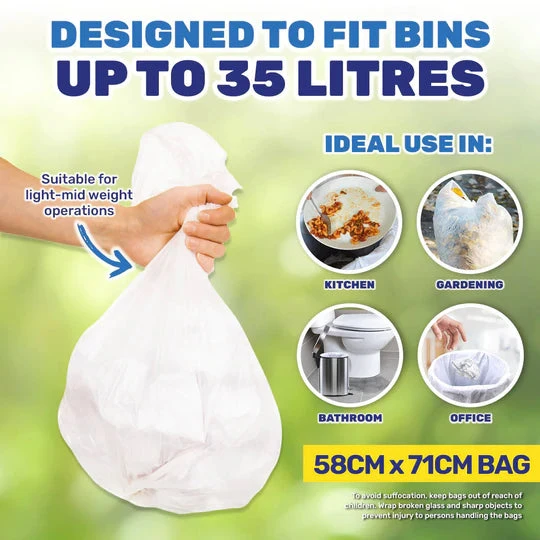 Bin Liner Tidy Garbage Bag 35L 20pk Large White 4 Bin Liner Tidy Garbage Bag 35L 20pk Large White - Image 2