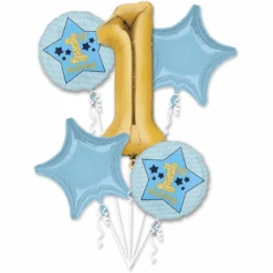 Anagram Bouquet 5pc Balloons Boy 1st Birthday Blue & Gold P75