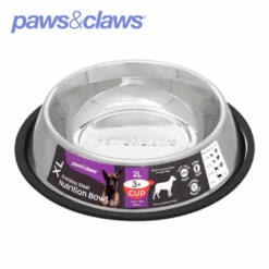 STAINLESS STEEL PET BOWL BLACK ANTI-SKID 2L