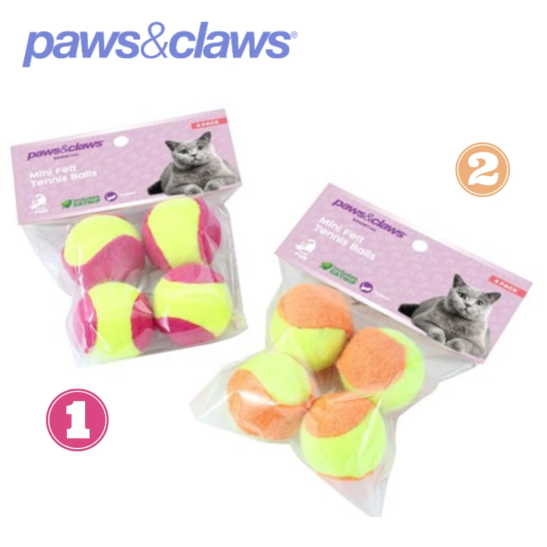 MINI FELT CAT TENNIS BALL 4PK 2 ASSTD 3 MINI FELT CAT TENNIS BALL 4PK 2 ASSTD