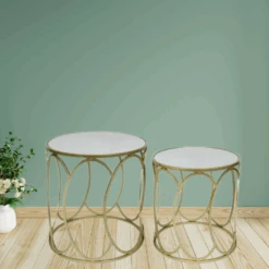 Astor Side Tables Set Of 2 Gold White