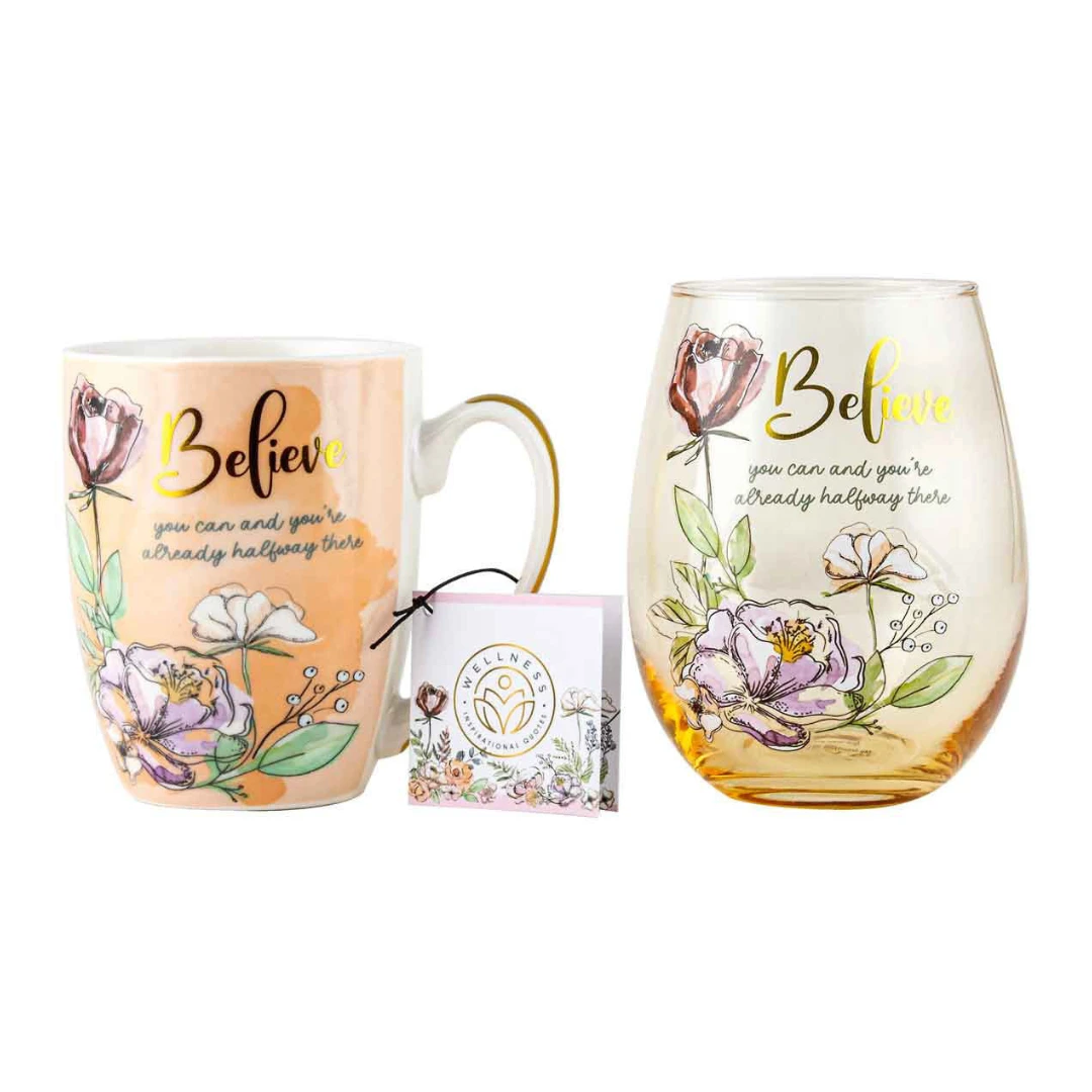 Believe Mug And Stemless Gift Set Mug 400ml Glass 600ml