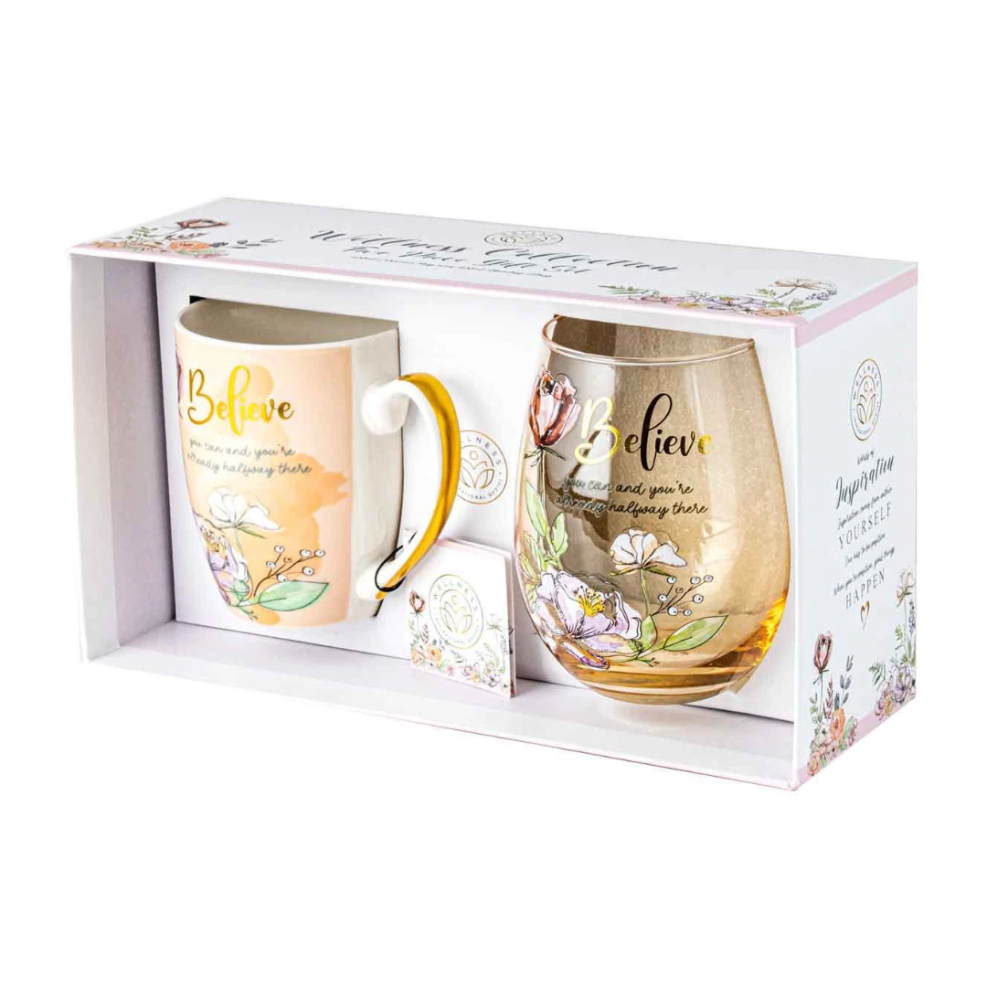 Believe Mug And Stemless Gift Set Mug 400ml Glass 600ml - Image 2