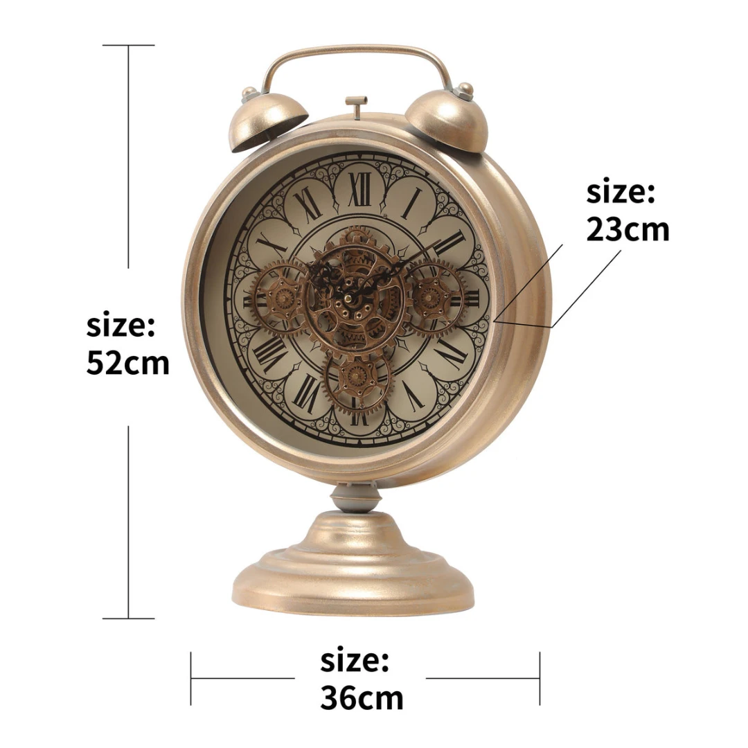 Eddison Twin Bell Gold Metal Moving Gears Clock Desk Clock 52cm 6 Eddison Twin Bell Gold Metal Moving Gears Clock Desk Clock 52cm - Image 4