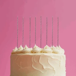 Fine Spiral Cake Candles 20cm Silver 16pk