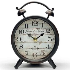 Grand Hotel Faux Twin Bell Metal Vintage Desk Clock 16x6x20.5cm Black