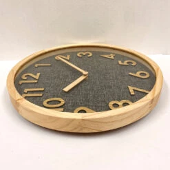 Clock Linen Dial Wooden Clock 17 Clock Linen Dial Wooden Clock -Stacked Store Linen Dial Wooden Wall Clock 35x35x3cm Natural p3