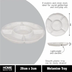 Melamine Platter Tray With 5 Section Divider Round 28cmD X 3cm White
