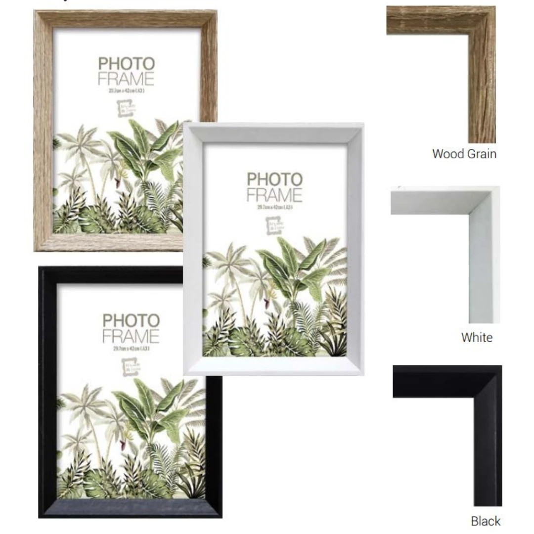 NUVO Photo Frame Mindari Slim Line Wood Grain, White & Black Mix 29.7cmx42cm