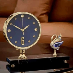 Premium Clock Crystal Swan 17cm Blue