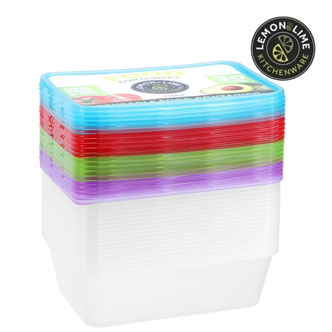 Reusable Food Container & Coloured Lids 750Ml 20Pk Lemon Lime 4 Reusable Food Container & Coloured Lids 750Ml 20Pk Lemon Lime - Image 2