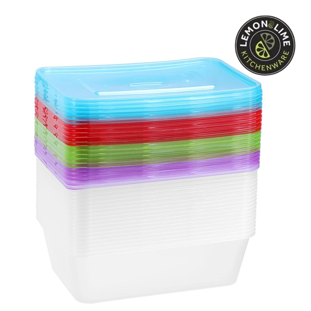 Reusable Food Container & Coloured Lids 750Ml 20Pk Lemon Lime 5 Reusable Food Container & Coloured Lids 750Ml 20Pk Lemon Lime - Image 3