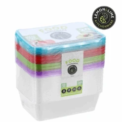 Reusable Food Container & Coloured Lids 750Ml 20Pk Lemon Lime