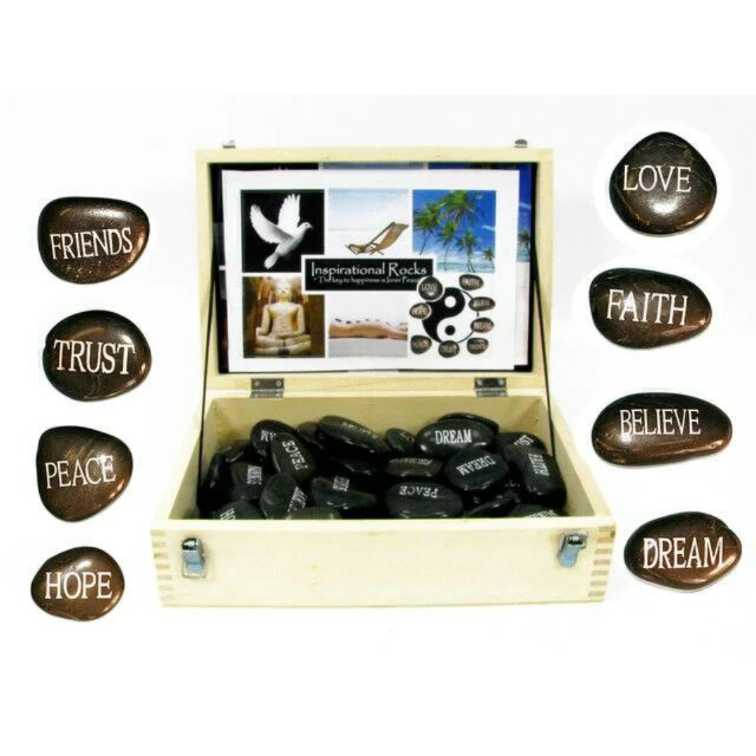 River Stone With Wording In Box Assorted