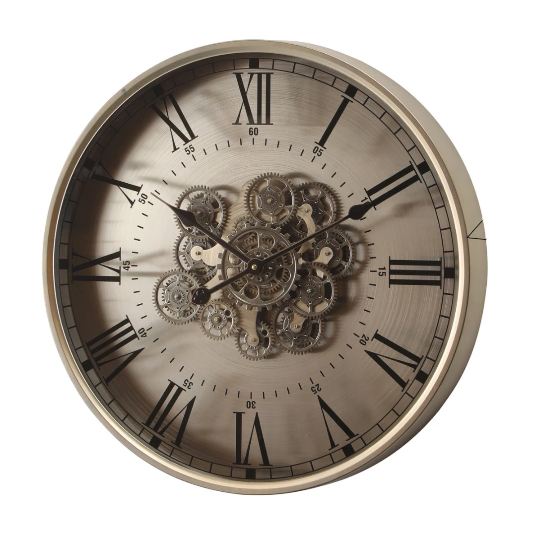 Round Birmingham Industrial Moving Cogs Wall Clock 60cm Silver Wash 5 Round Birmingham Industrial Moving Cogs Wall Clock 60cm Silver Wash - Image 3