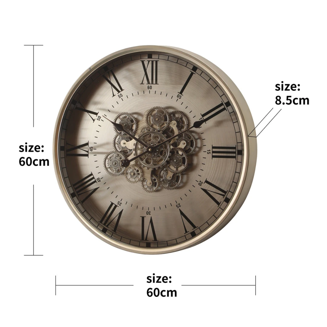Round Birmingham Industrial Moving Cogs Wall Clock 60cm Silver Wash 6 Round Birmingham Industrial Moving Cogs Wall Clock 60cm Silver Wash - Image 4