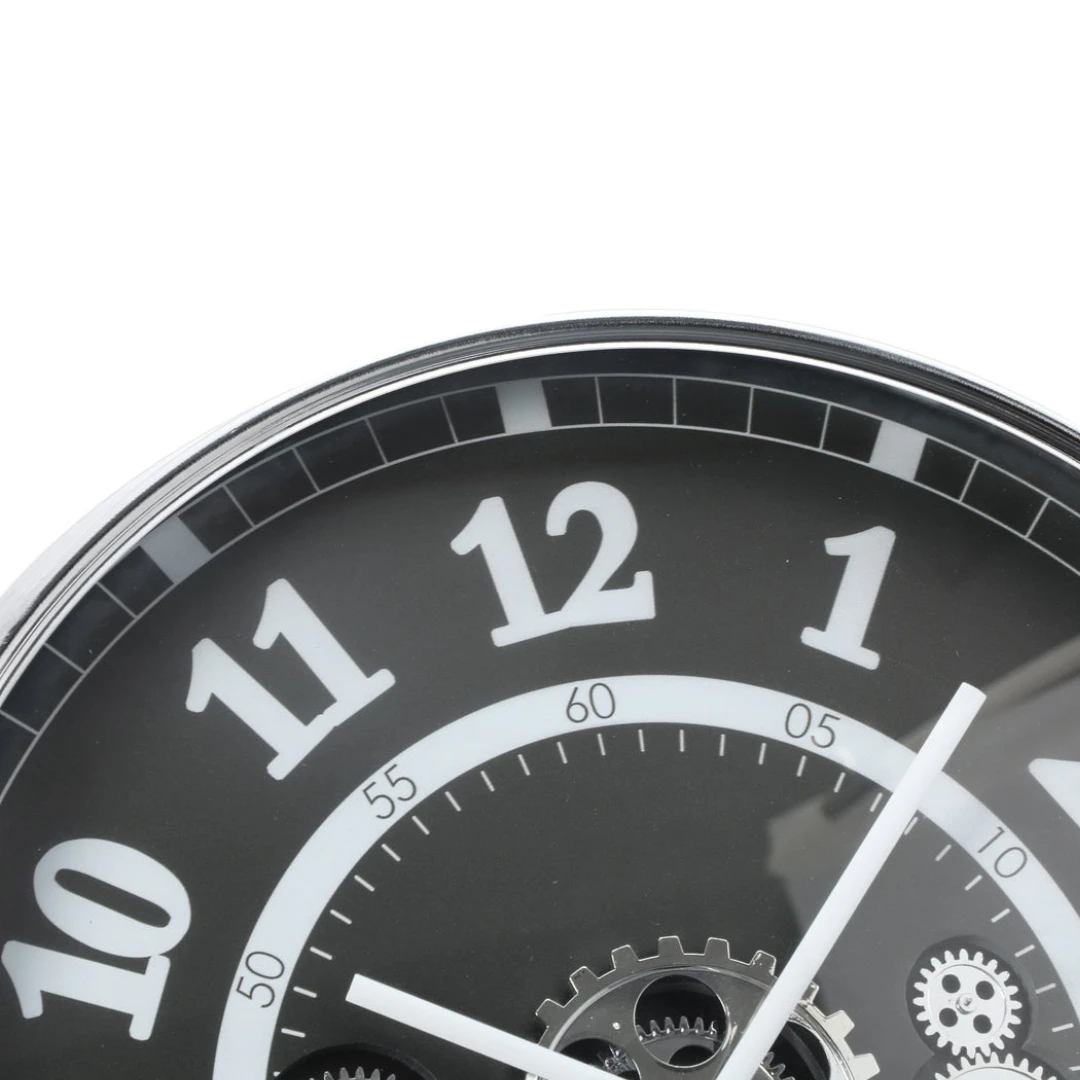 Wall Clock Round Dylan Modern Industrial Moving Cogs Silver Metal Black 54cm - Image 4
