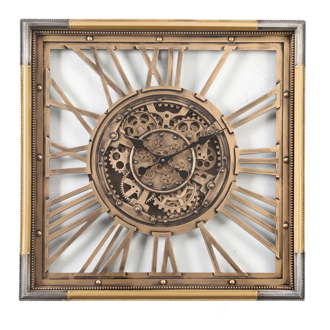 Square Roma Exposed Gear Clock 80x80cm Gold And Silver 4 Square Roma Exposed Gear Clock 80x80cm Gold And Silver - Image 2