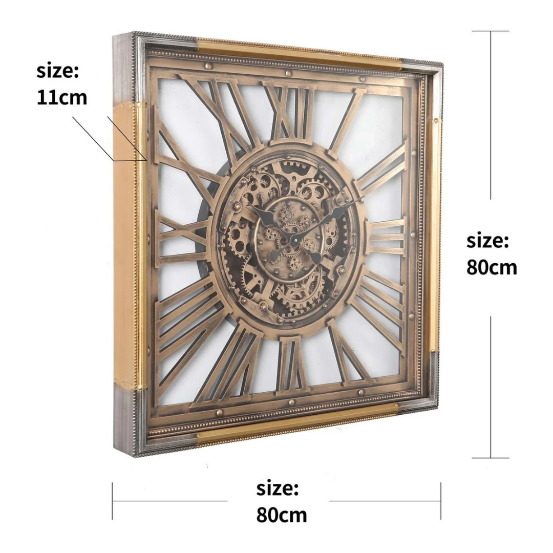 Square Roma Exposed Gear Clock 80x80cm Gold And Silver 10 Square Roma Exposed Gear Clock 80x80cm Gold And Silver - Image 8