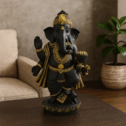 Standing Ganesh 28cm Black And Gold